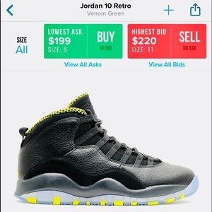 Retro 10 retro venom Blk/green size 8.5